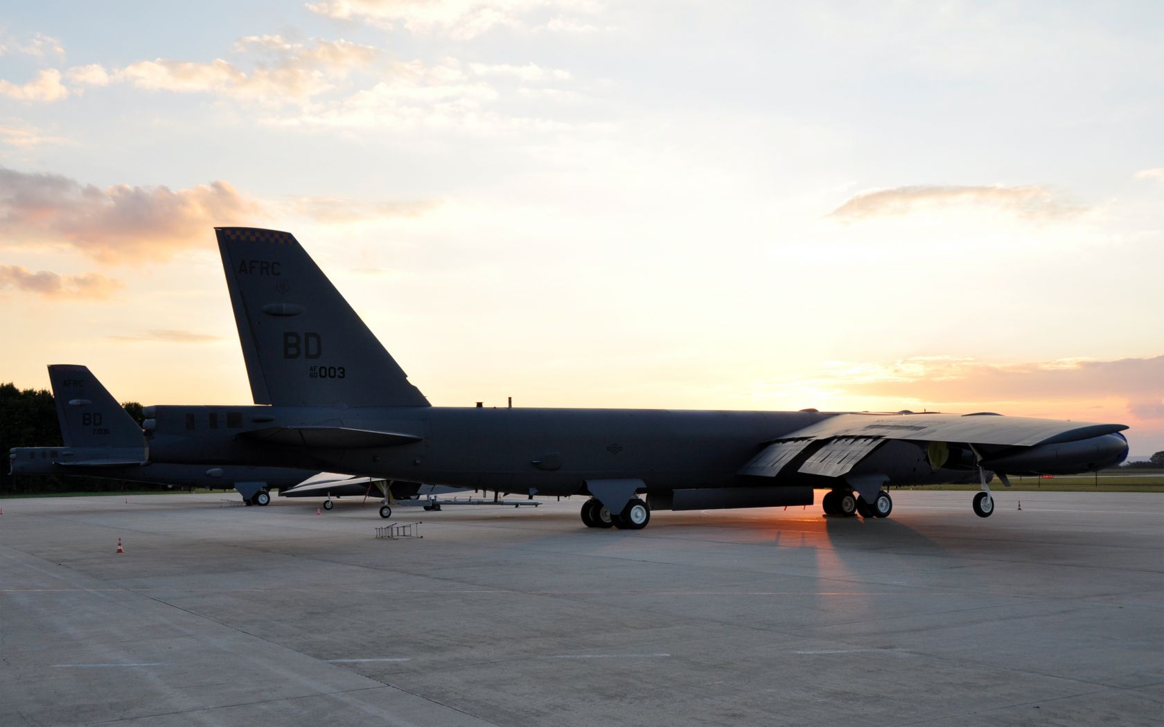 Two Bombers B 52H Stratofortress sunset widescreen